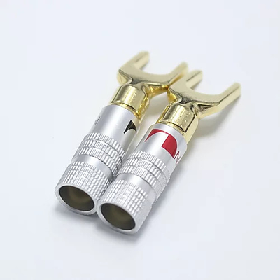 Antiwear Copper Spade Y Connector , Silver Nakamichi Locking Banana Plugs