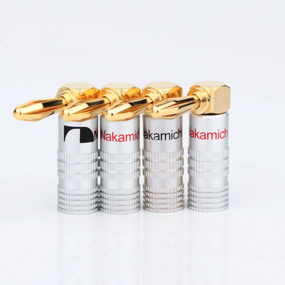 Right Angle 4mm Nakamichi Banana Plugs Aluminum Shell 24K Gold Plated