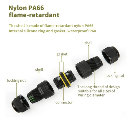 EW-M16 IP68 Waterproof Cable Connector Male Push Pull / Screw Fixed For Automotive