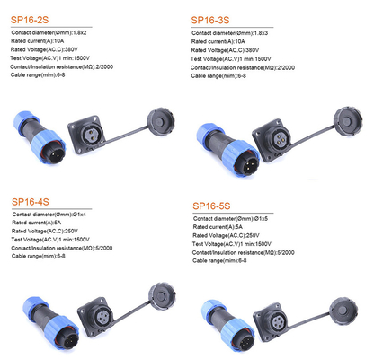 SP16 IP68 Waterproof Cable Connector Plug Socket Male And Female 2 - 9 Pin
